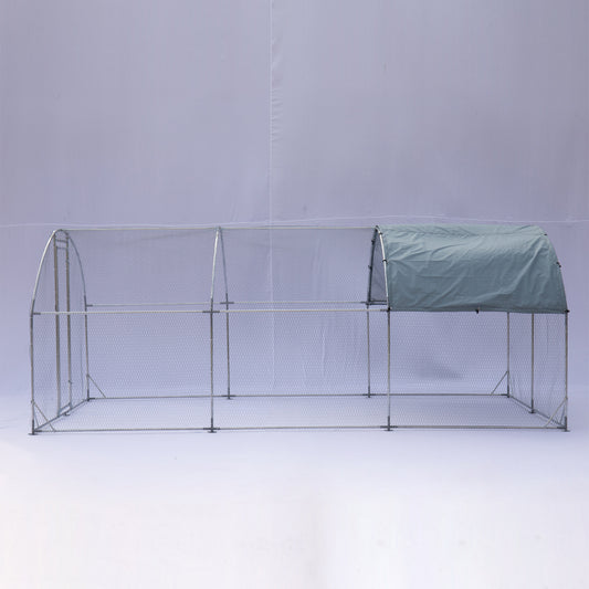 Large metal chicken coop upgrade three support steel wire impregnated plastic net cage, Oxford cloth silver plated waterproof UV protection, duck rabbit sheep bird outdoor house 9.2&#039;W x 18.7&#039;L x 6.5&#039;H